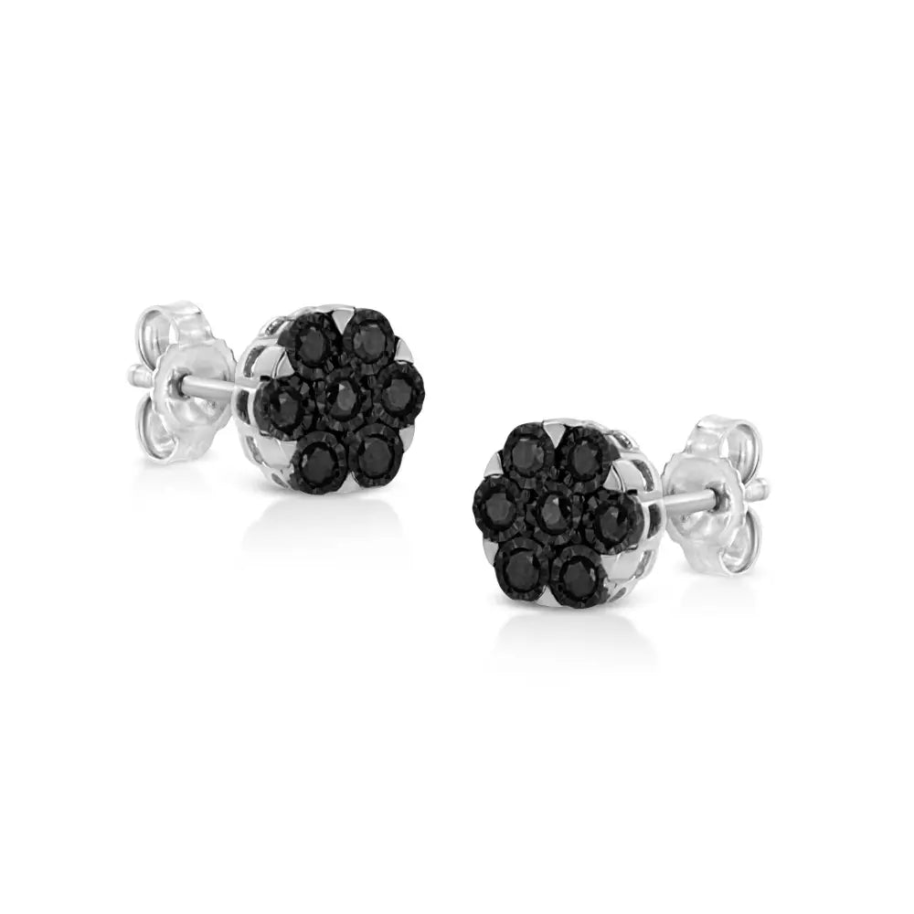 .925 Sterling Silver 1/4 Cttw Color Diamond Cluster Flower Earrings - Fine Jewelry us Direct