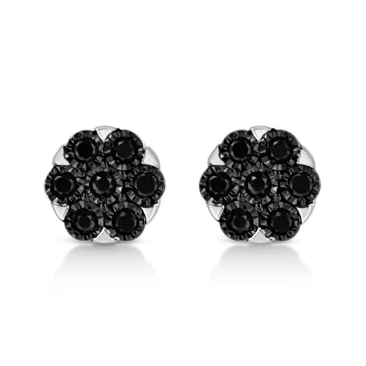 .925 Sterling Silver 1/4 Cttw Color Diamond Cluster Flower Earrings - Fine Jewelry us Direct