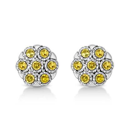 .925 Sterling Silver 1/4 Cttw Color Diamond Cluster Flower Earrings - Fine Jewelry us Direct