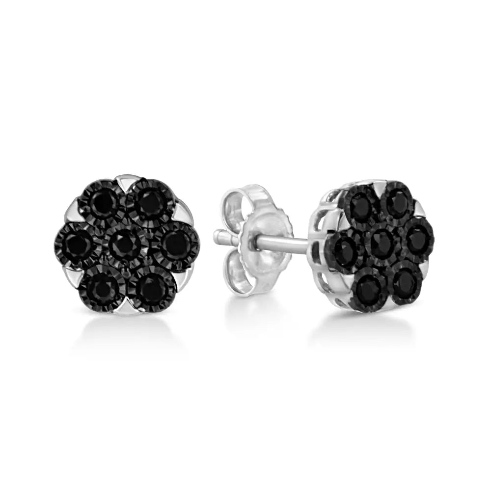 .925 Sterling Silver 1/4 Cttw Color Diamond Cluster Flower Earrings - Fine Jewelry us Direct