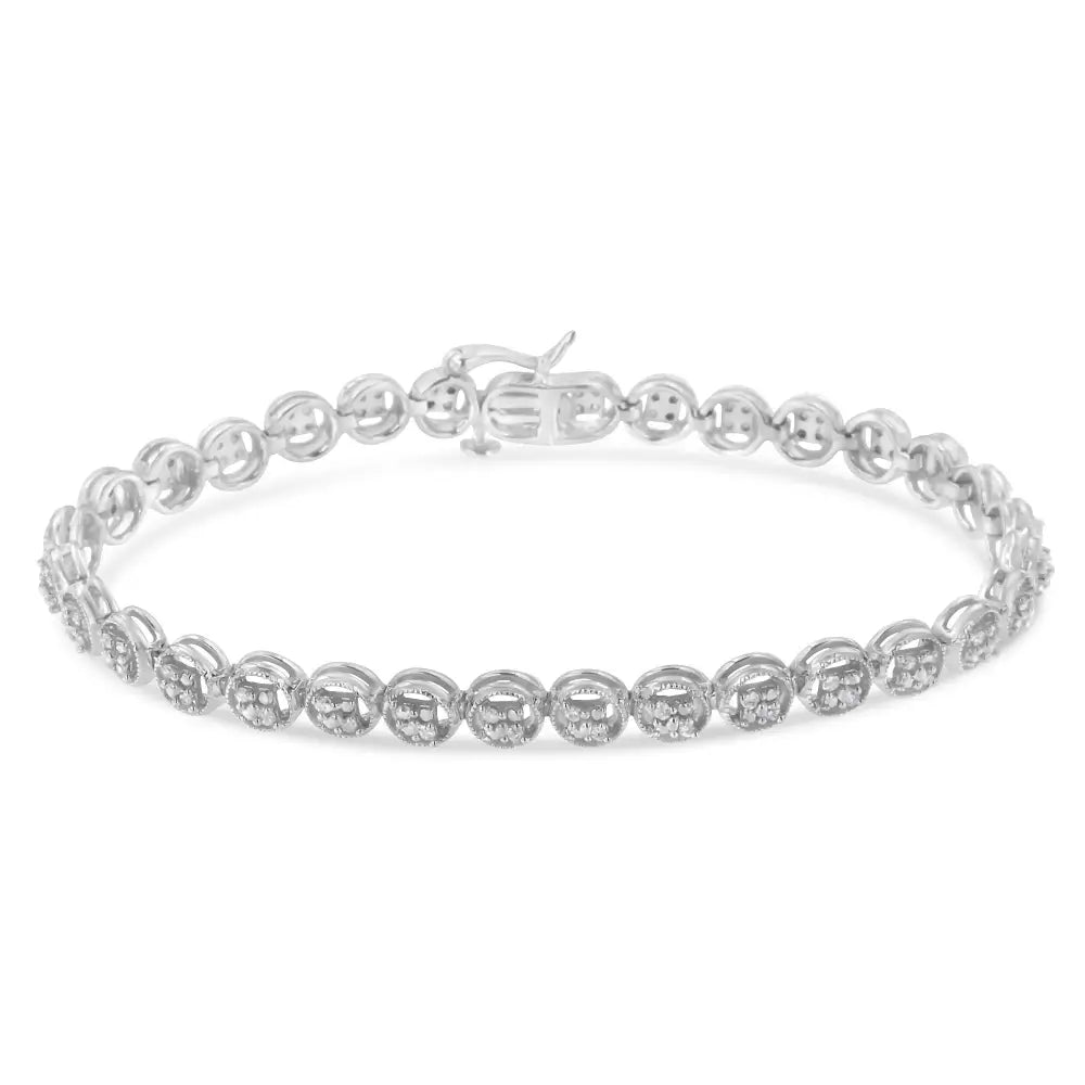 .925 Sterling Silver 1/4 Cttw Diamond 7’’ Open Circle Wheel Link Tennis Bracelet (i-j Color I2-i3 Clarity) - White