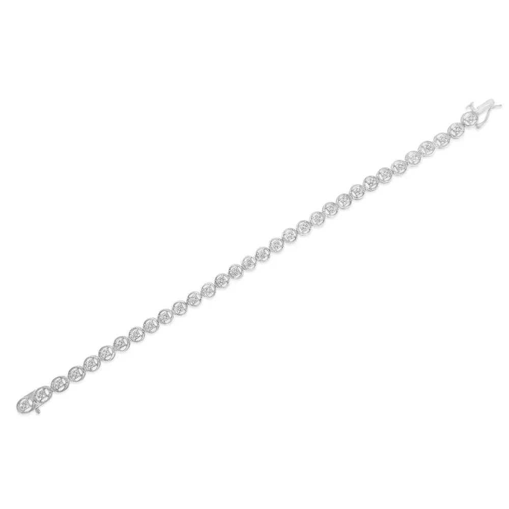 .925 Sterling Silver 1/4 Cttw Diamond 7’’ Open Circle Wheel Link Tennis Bracelet (i-j Color I2-i3 Clarity) - White