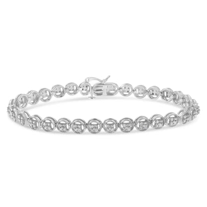 .925 Sterling Silver 1/4 Cttw Diamond 7’’ Open Circle Wheel Link Tennis Bracelet (i-j Color I2-i3 Clarity) - White