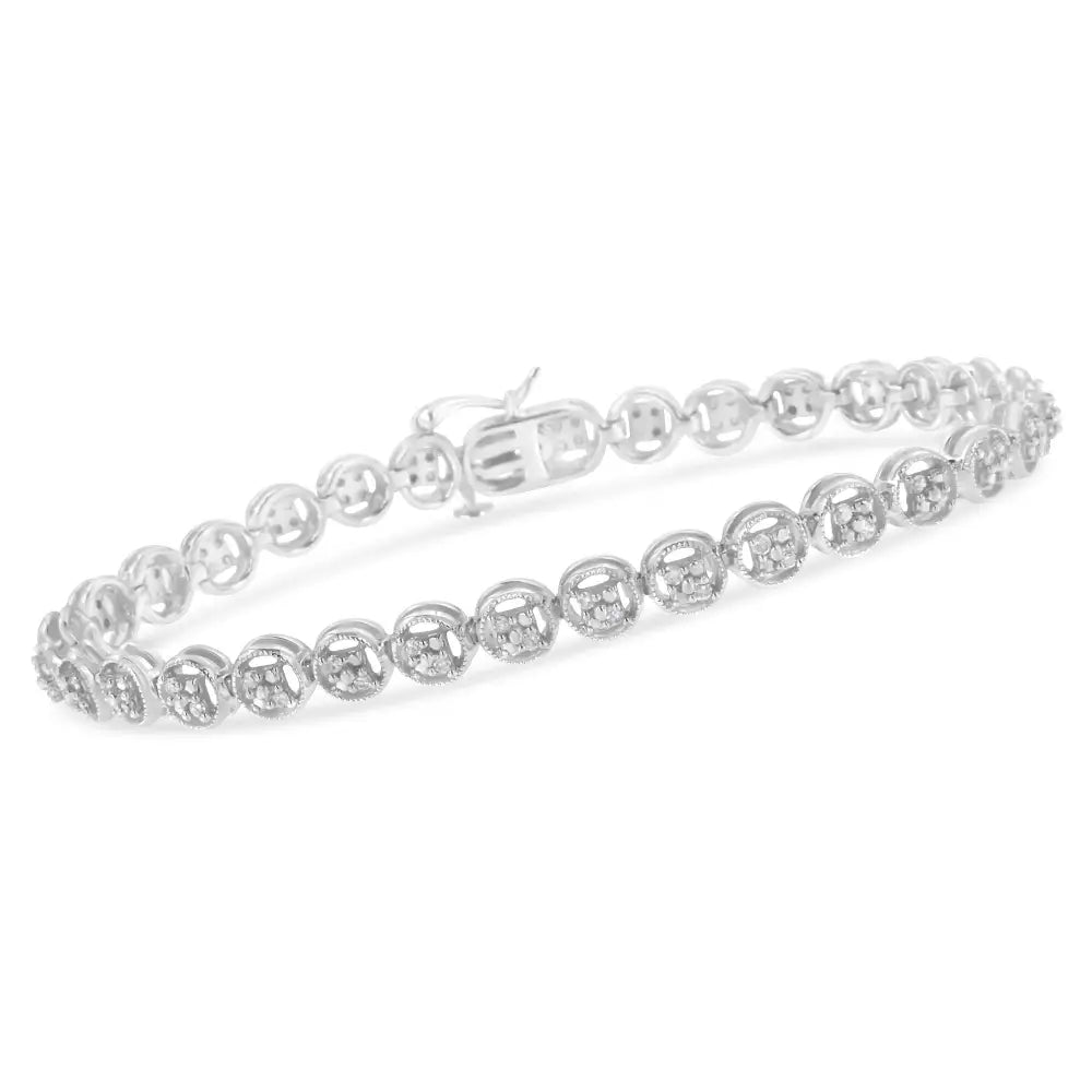 .925 Sterling Silver 1/4 Cttw Diamond 7’’ Open Circle Wheel Link Tennis Bracelet (i-j Color I2-i3 Clarity) - White