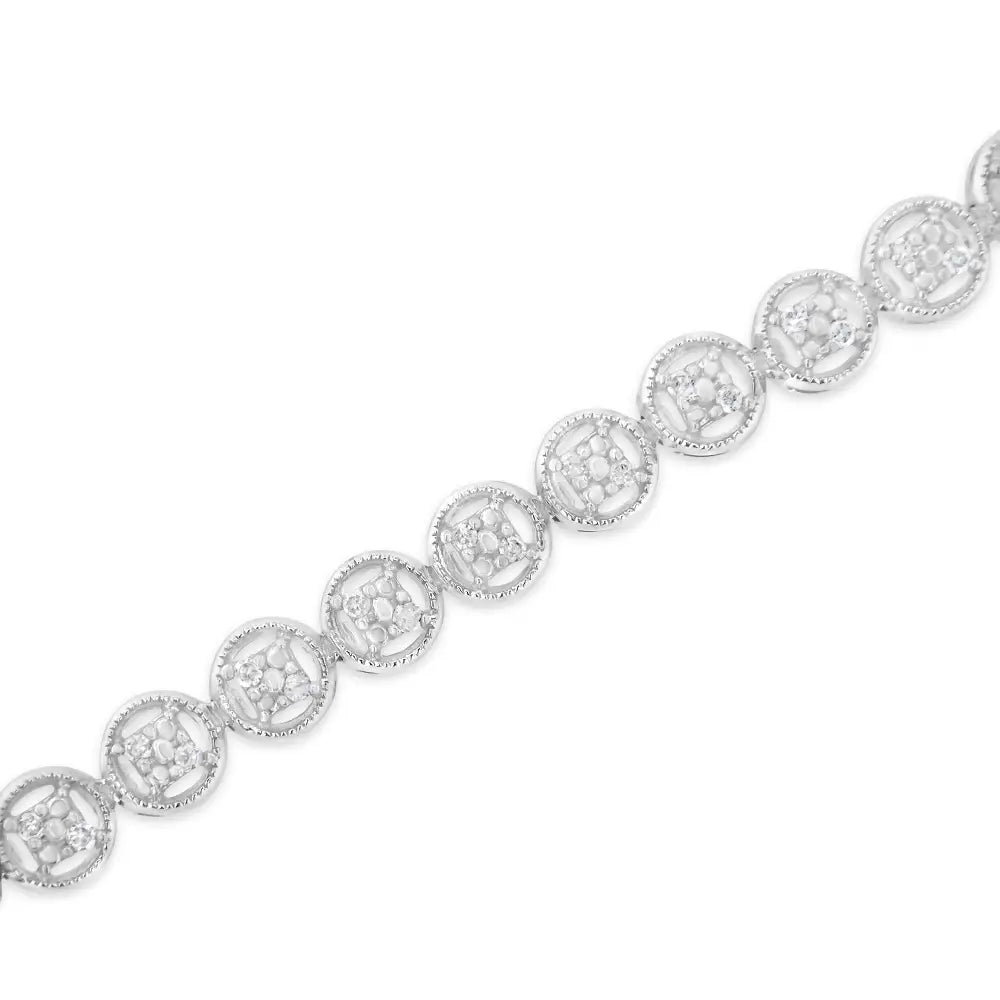 .925 Sterling Silver 1/4 Cttw Diamond 7’’ Open Circle Wheel Link Tennis Bracelet (i-j Color I2-i3 Clarity) - White