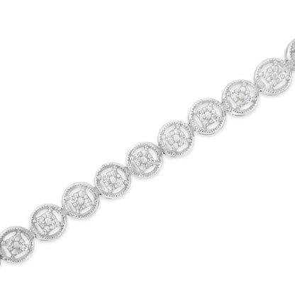 .925 Sterling Silver 1/4 Cttw Diamond 7’’ Open Circle Wheel Link Tennis Bracelet (i-j Color I2-i3 Clarity) - White