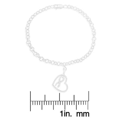 .925 Sterling Silver 1/4 Cttw Diamond-accented Heart and Ribbon Charm 7’’ Link Chain Bracelet (h-i Color I1-i2