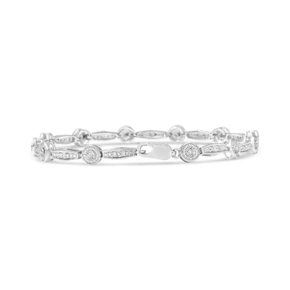 .925 Sterling Silver 1/4 Cttw Diamond Circle and Rectangle Shaped Halo Link Bracelet (i-j Color I2-i3 Clarity)