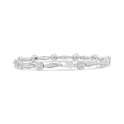 .925 Sterling Silver 1/4 Cttw Diamond Circle and Rectangle Shaped Halo Link Bracelet (i-j Color I2-i3 Clarity)