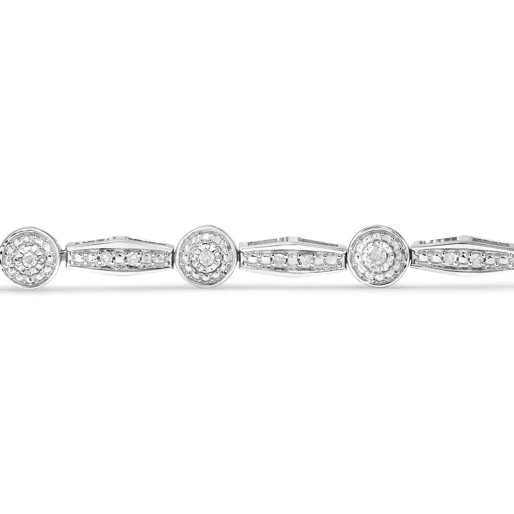 .925 Sterling Silver 1/4 Cttw Diamond Circle and Rectangle Shaped Halo Link Bracelet (i-j Color I2-i3 Clarity)