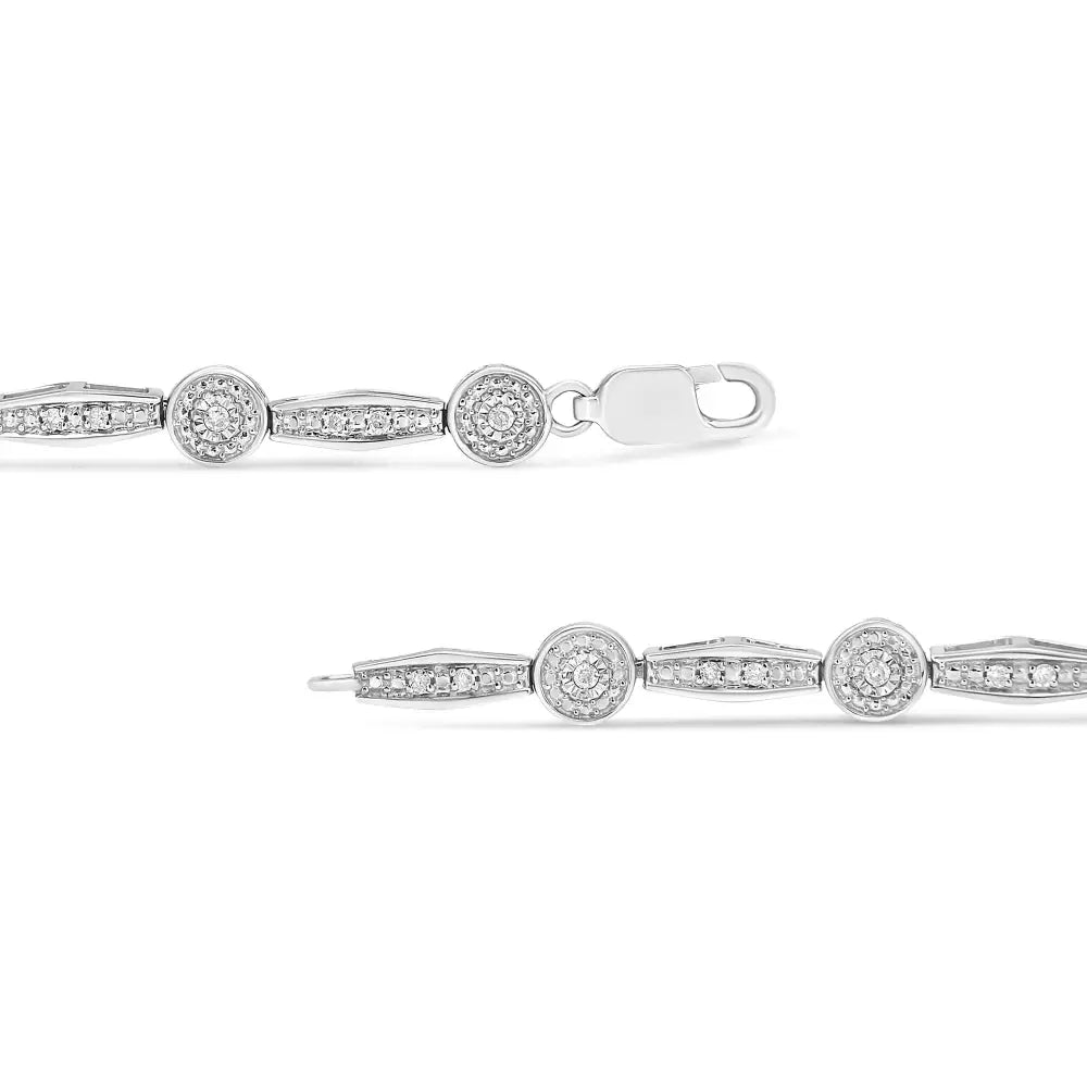 .925 Sterling Silver 1/4 Cttw Diamond Circle and Rectangle Shaped Halo Link Bracelet (i-j Color I2-i3 Clarity)