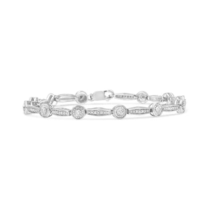 .925 Sterling Silver 1/4 Cttw Diamond Circle and Rectangle Shaped Halo Link Bracelet (i-j Color I2-i3 Clarity)