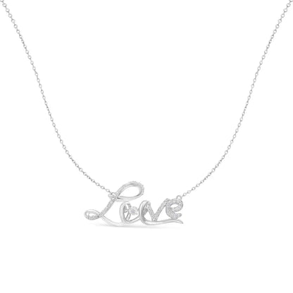 .925 Sterling Silver 1/4 Cttw Diamond Cursive ?Love’ 18’’ Pendant Necklace (h-i Color I1-i2 Clarity) - Fine