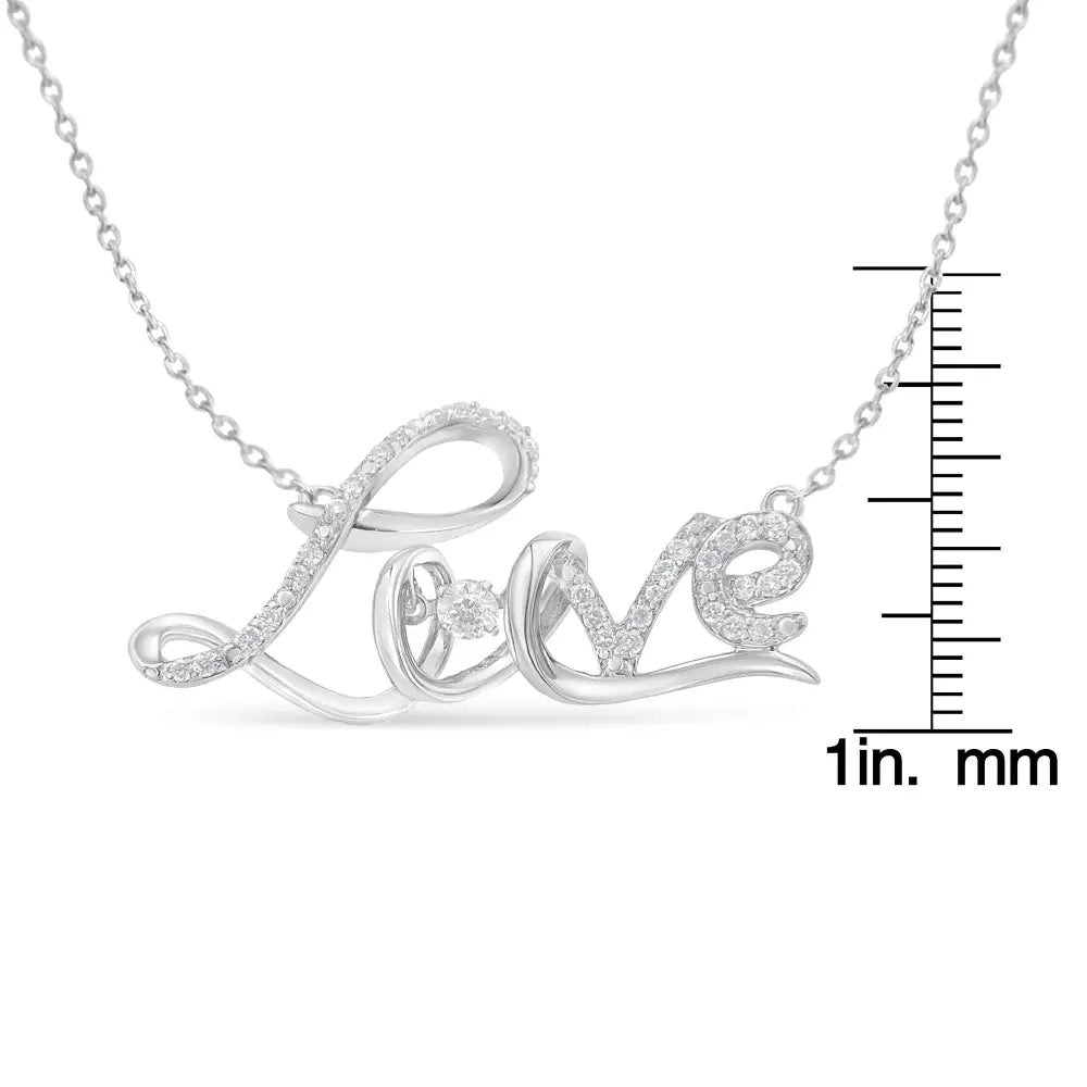 .925 Sterling Silver 1/4 Cttw Diamond Cursive ?Love’ 18’’ Pendant Necklace (h-i Color I1-i2 Clarity) - Fine