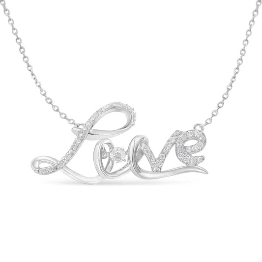 .925 Sterling Silver 1/4 Cttw Diamond Cursive ?Love’ 18’’ Pendant Necklace (h-i Color I1-i2 Clarity) - Fine