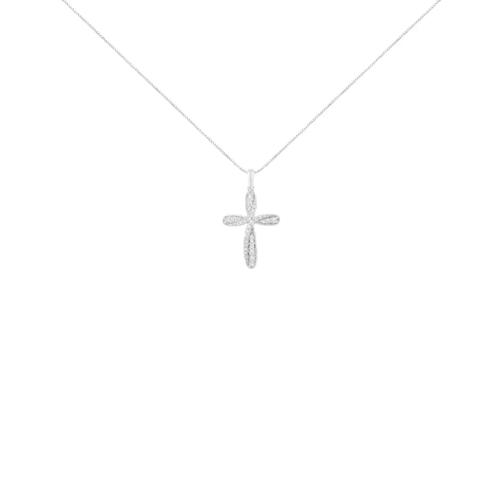 .925 Sterling Silver 1/4 Cttw Diamond Curved Cross 18’’ Pendant Necklace (i-j Color I2-i3 Clarity) - Fine Jewelry