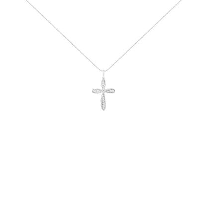 .925 Sterling Silver 1/4 Cttw Diamond Curved Cross 18’’ Pendant Necklace (i-j Color I2-i3 Clarity) - Fine Jewelry