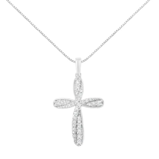 .925 Sterling Silver 1/4 Cttw Diamond Curved Cross 18’’ Pendant Necklace (i-j Color I2-i3 Clarity) - Fine Jewelry