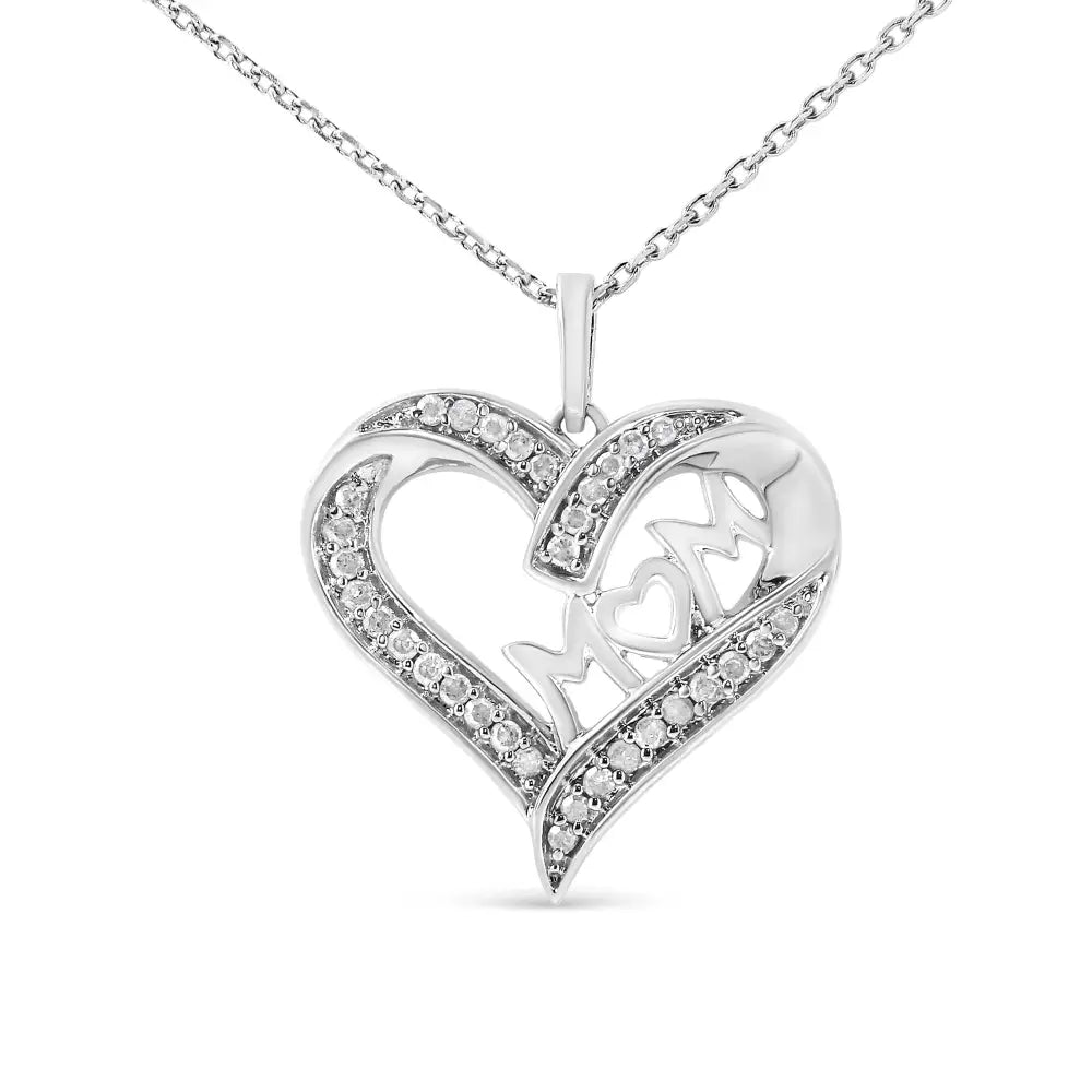 .925 Sterling Silver 1/4 Cttw Diamond Engraved ?Mom’ in Heart Pendant Necklace (i-j Color I3 Clarity) - Fine Jewelry