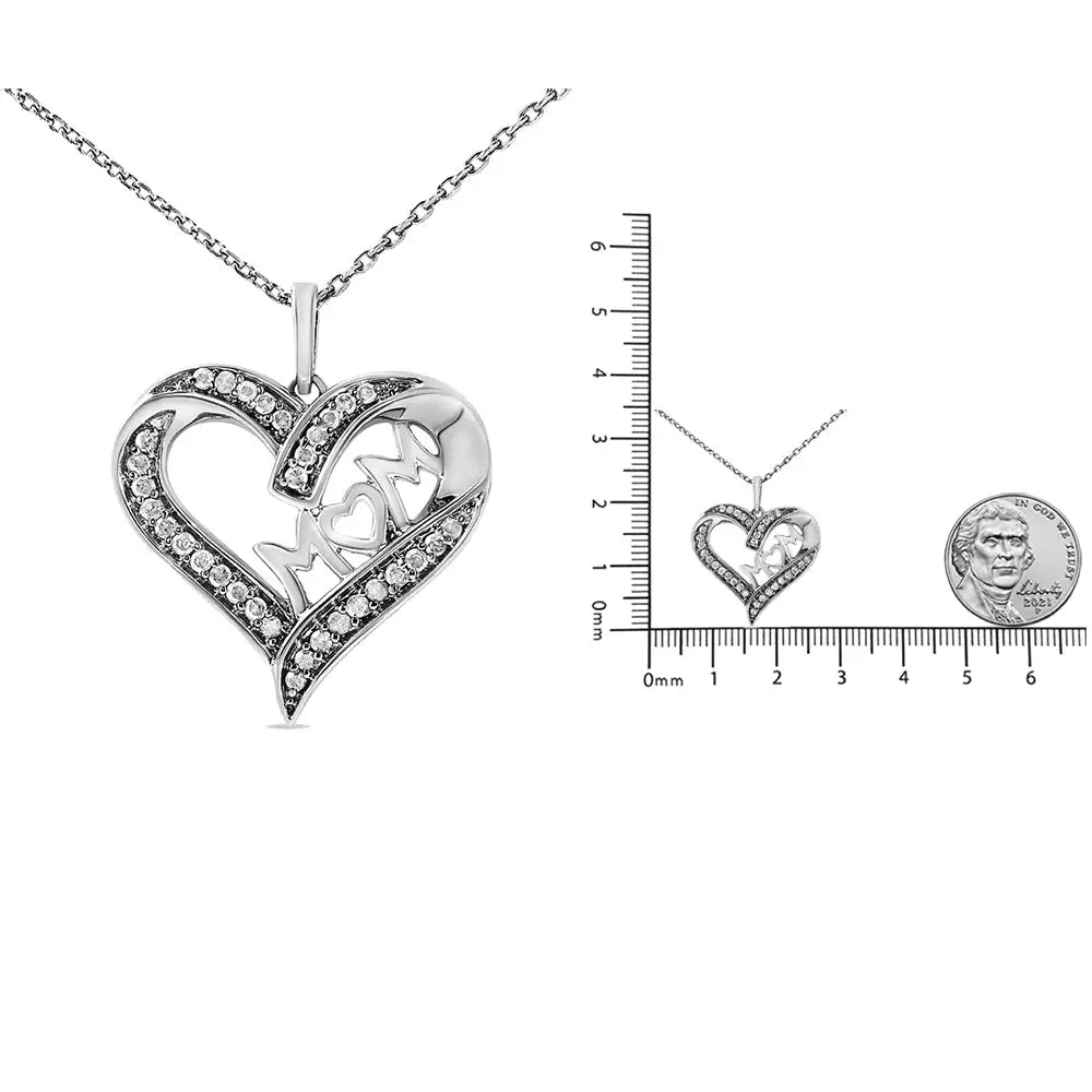 .925 Sterling Silver 1/4 Cttw Diamond Engraved ?Mom’ in Heart Pendant Necklace (i-j Color I3 Clarity) - Fine Jewelry