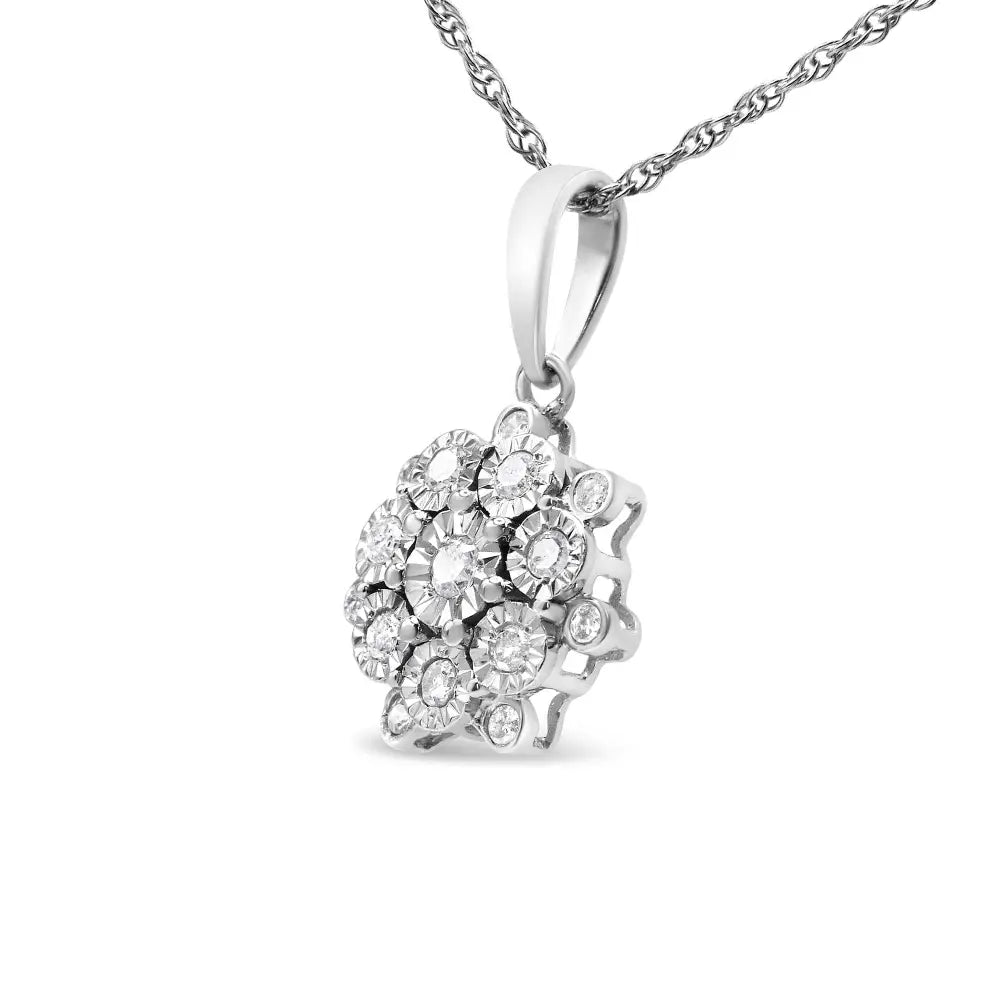 .925 Sterling Silver 1/4 Cttw Diamond Floral Cluster Pendant Necklace (i-j I2-i3) - Fine Jewelry us Direct