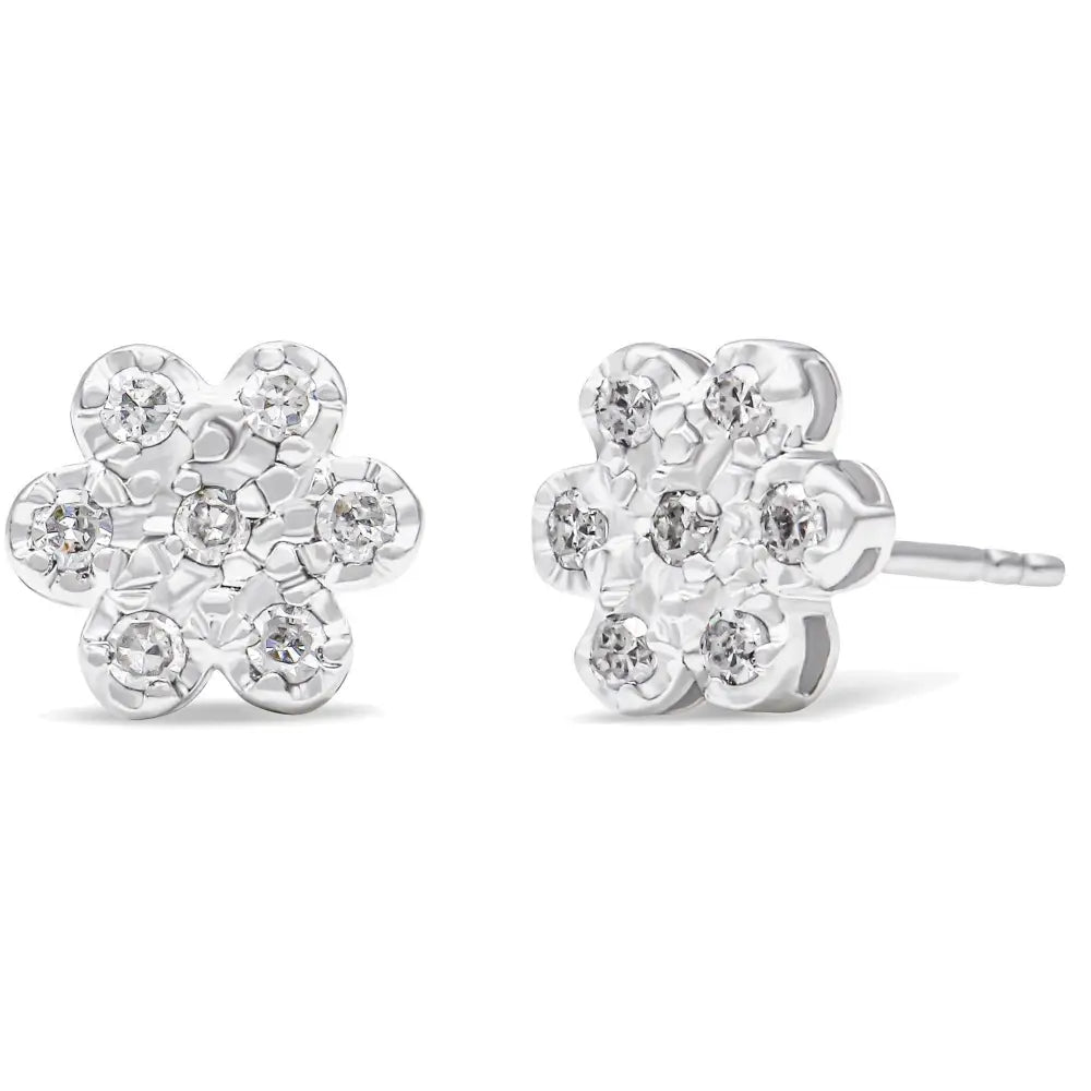 .925 Sterling Silver 1/4 Cttw Diamond Floral Cluster Stud Earring (i-j Color I2-i3 Clarity) - Fine Jewelry us Direct