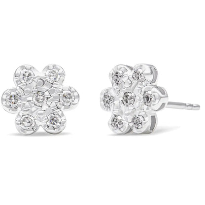 .925 Sterling Silver 1/4 Cttw Diamond Floral Cluster Stud Earring (i-j Color I2-i3 Clarity) - Fine Jewelry us Direct