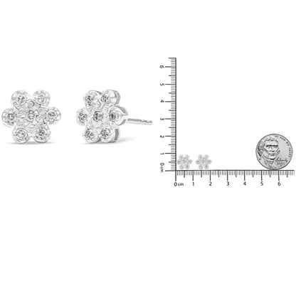 .925 Sterling Silver 1/4 Cttw Diamond Floral Cluster Stud Earring (i-j Color I2-i3 Clarity) - Fine Jewelry us Direct