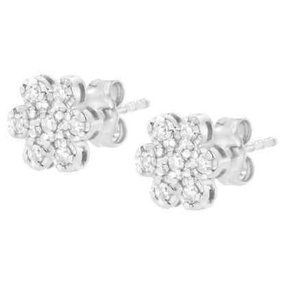 .925 Sterling Silver 1/4 Cttw Diamond Floral Cluster Stud Earring (i-j Color I2-i3 Clarity) - Fine Jewelry us Direct