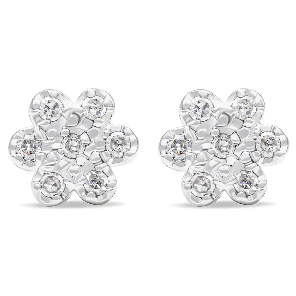 .925 Sterling Silver 1/4 Cttw Diamond Floral Cluster Stud Earring (i-j Color I2-i3 Clarity) - Fine Jewelry us Direct