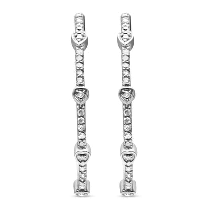 .925 Sterling Silver 1/4 Cttw Diamond Heart and Bar Hoop Earring (i-j Color I2-i3 Clarity) - Fine Jewelry us Direct