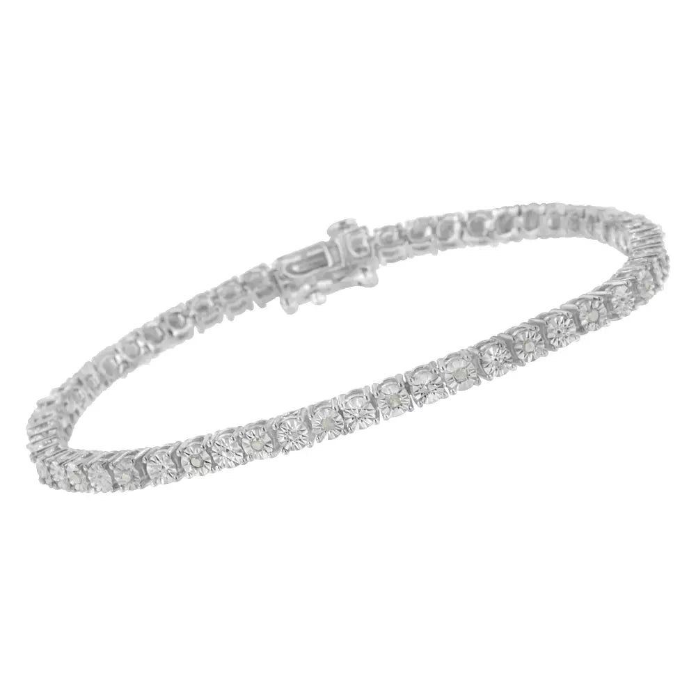 .925 Sterling Silver 1/4 Cttw Diamond Illusion-set Miracle Plate Tennis Bracelet (i-j Color I3 Clarity) - 7’’