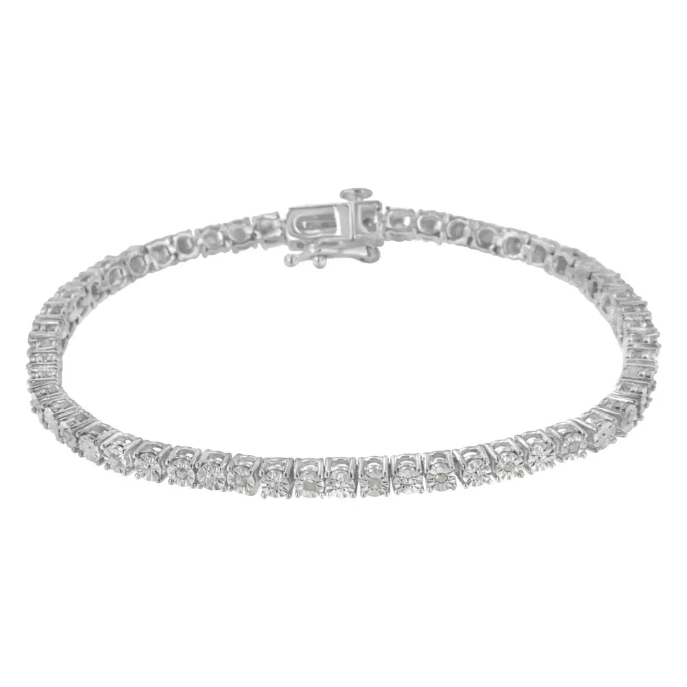 .925 Sterling Silver 1/4 Cttw Diamond Illusion-set Miracle Plate Tennis Bracelet (i-j Color I3 Clarity) - 7’’