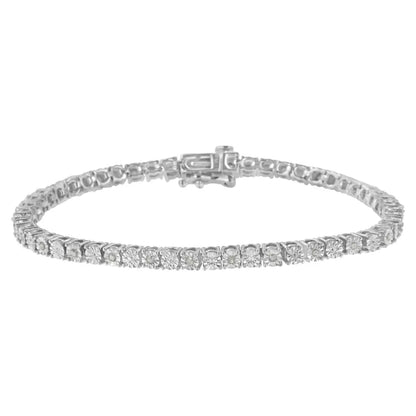 .925 Sterling Silver 1/4 Cttw Diamond Illusion-set Miracle Plate Tennis Bracelet (i-j Color I3 Clarity) - 7’’