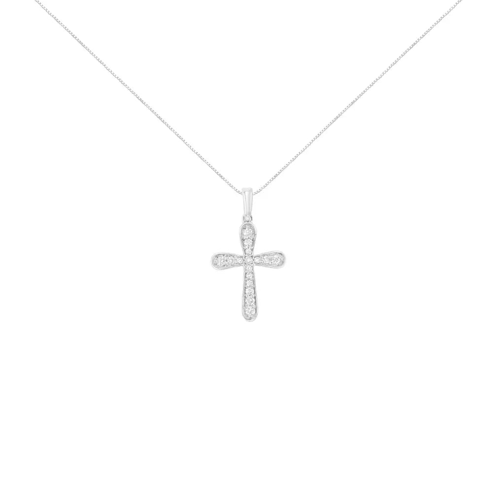 .925 Sterling Silver 1/4 Cttw Diamond Inlaid Cross 18’’ Pendant Necklace (i-j Color I1-i2 Clarity) - Fine Jewelry