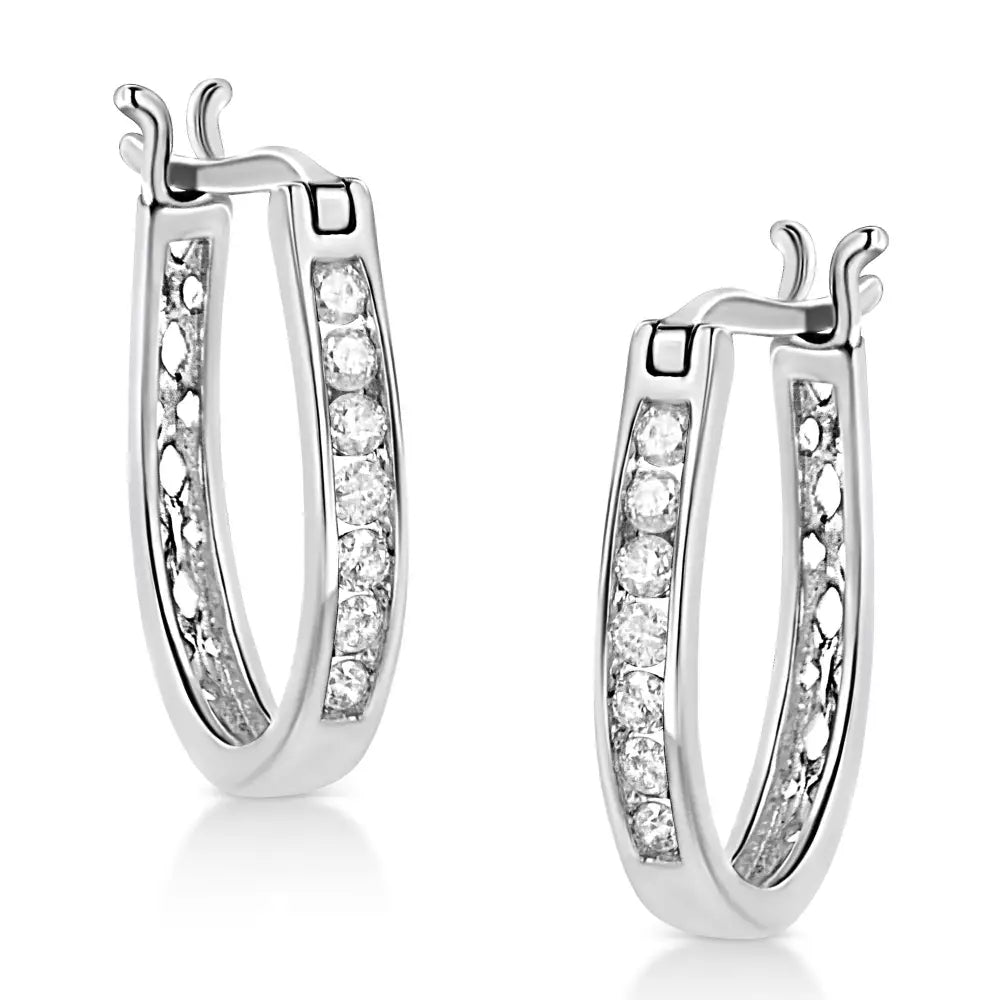 .925 Sterling Silver 1/4 Cttw Diamond Leverback 3/4’’ Inch Hoop Earrings (i-j Color I2-i3 Clarity) - White - Fine