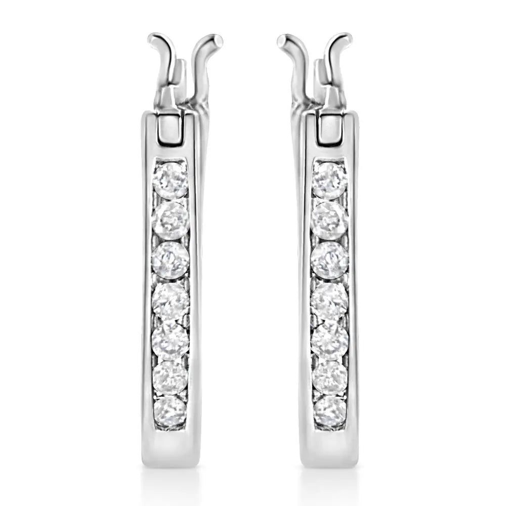 .925 Sterling Silver 1/4 Cttw Diamond Leverback 3/4’’ Inch Hoop Earrings (i-j Color I2-i3 Clarity) - White - Fine