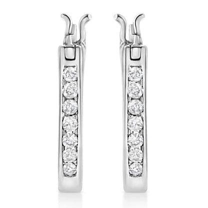 .925 Sterling Silver 1/4 Cttw Diamond Leverback 3/4’’ Inch Hoop Earrings (i-j Color I2-i3 Clarity) - White - Fine