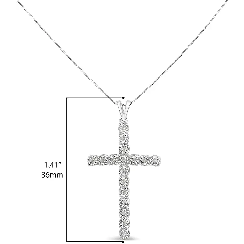 .925 Sterling Silver 1/4 Cttw Diamond Miracle Set Cross Unisex Pendant Necklace 18’’ (i-j Color I3 Clarity) - Fine