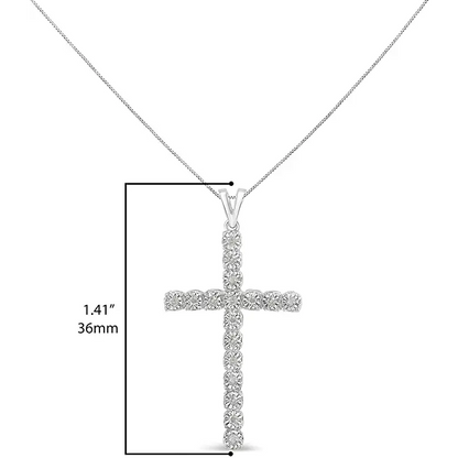 .925 Sterling Silver 1/4 Cttw Diamond Miracle Set Cross Unisex Pendant Necklace 18’’ (i-j Color I3 Clarity) - Fine