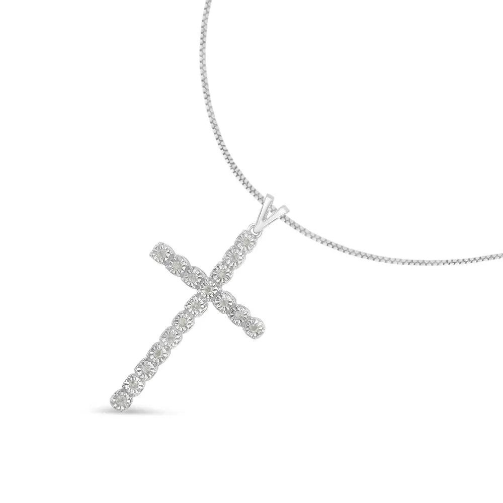 .925 Sterling Silver 1/4 Cttw Diamond Miracle Set Cross Unisex Pendant Necklace 18’’ (i-j Color I3 Clarity) - Fine