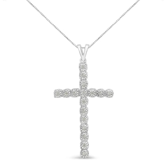 .925 Sterling Silver 1/4 Cttw Diamond Miracle Set Cross Unisex Pendant Necklace 18’’ (i-j Color I3 Clarity) - Fine