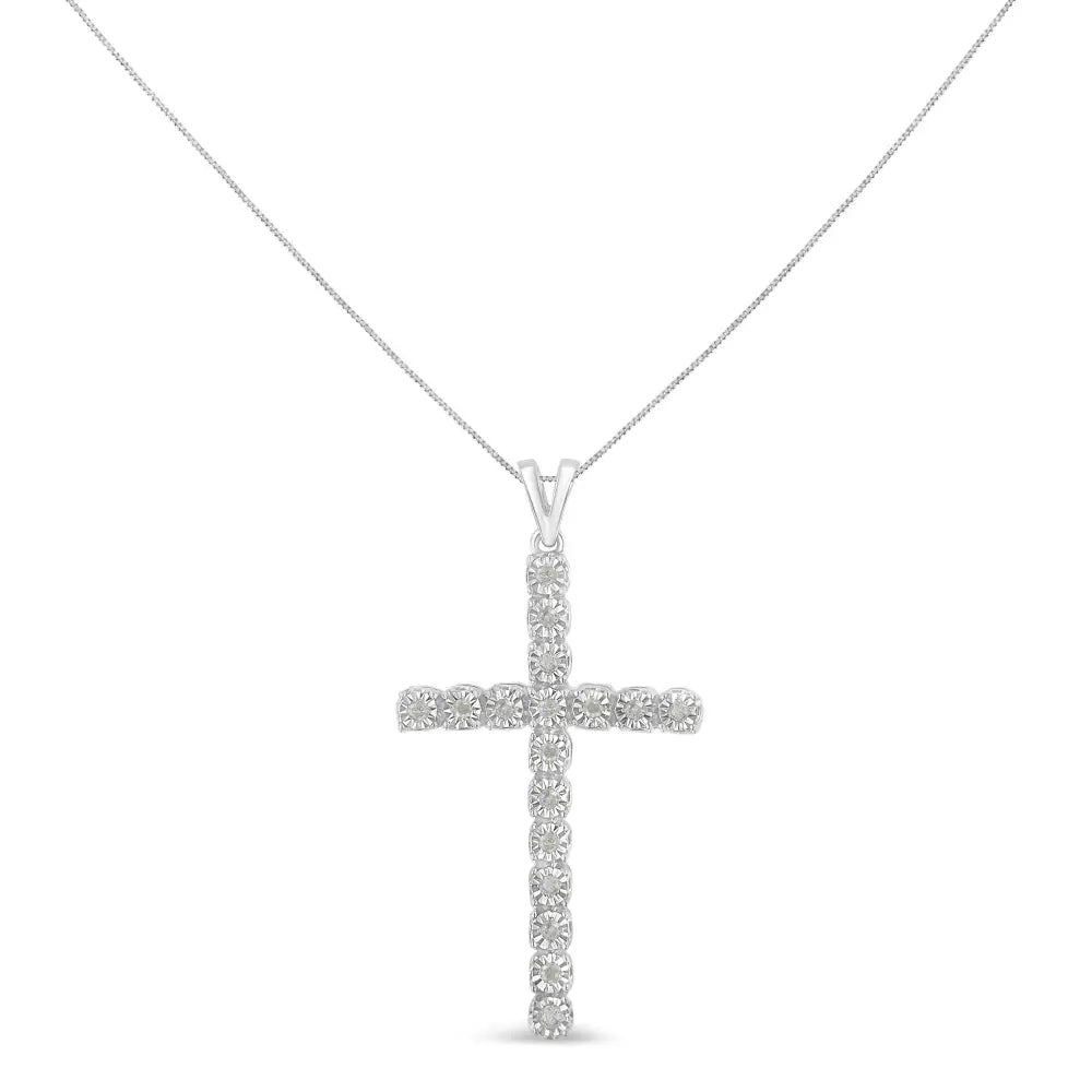 .925 Sterling Silver 1/4 Cttw Diamond Miracle Set Cross Unisex Pendant Necklace 18’’ (i-j Color I3 Clarity) - Fine