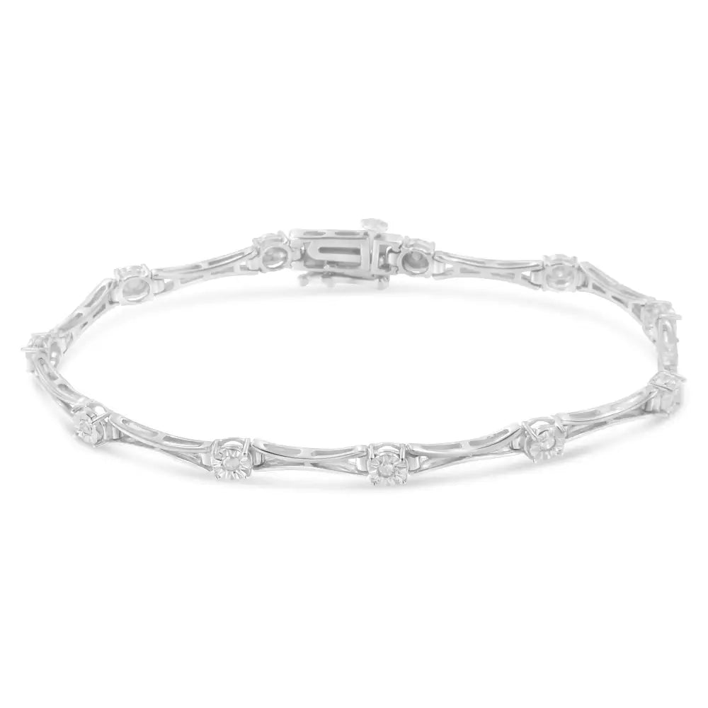 .925 Sterling Silver 1/4 Cttw Diamond Miracle-set Flared-bar 7’’ Link-style Tennis Bracelet (i-j Color I3 Clarity)