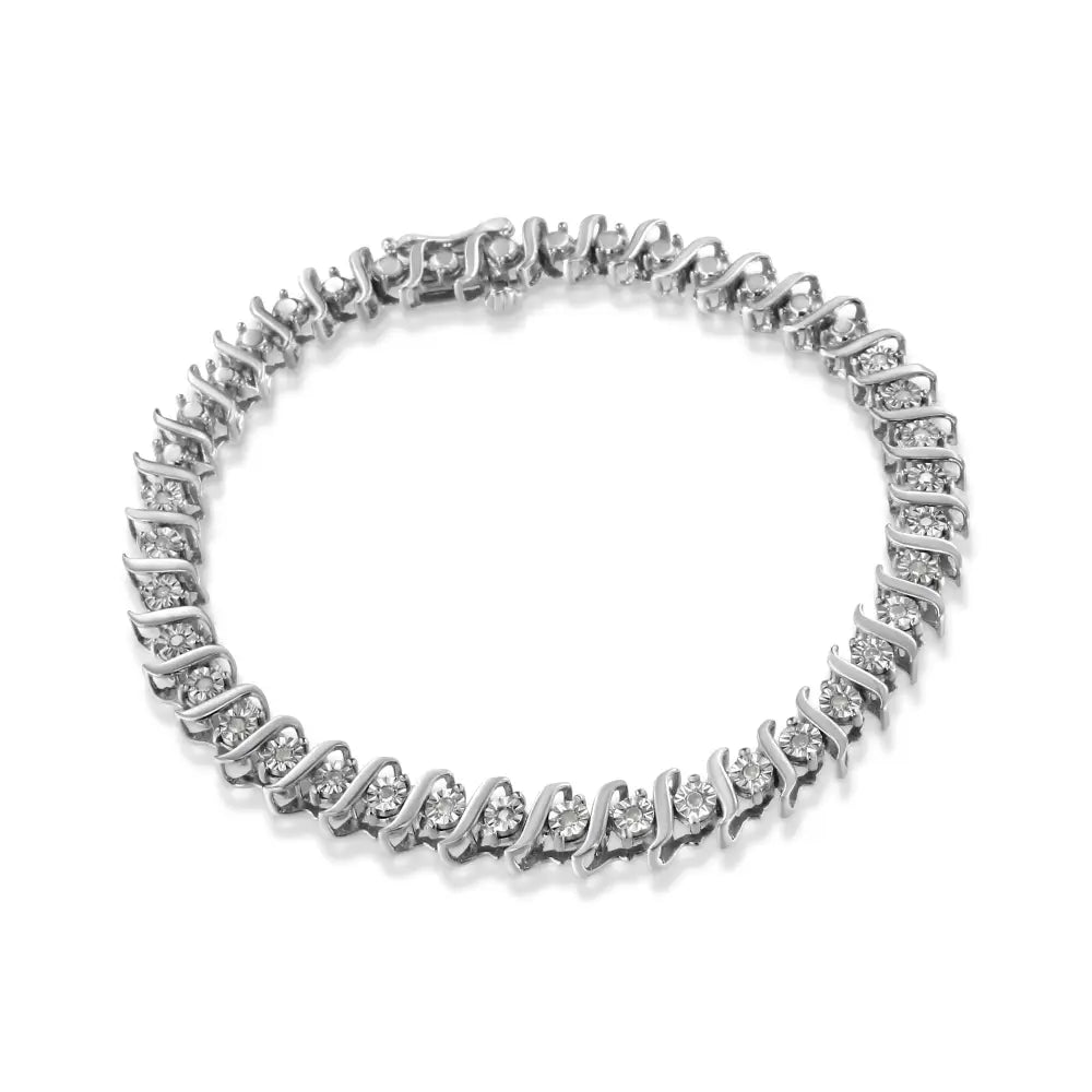 .925 Sterling Silver 1/4 Cttw Diamond Miracle-set ?S’ Link Tennis Bracelet (i-j Color I3 Clarity) - Size 7.25’’