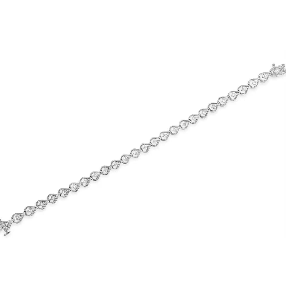 .925 Sterling Silver 1/4 Cttw Diamond Miracle-set Teardrop Shaped 7” Link Bracelet (i-j Color I3 Clarity) - Fine