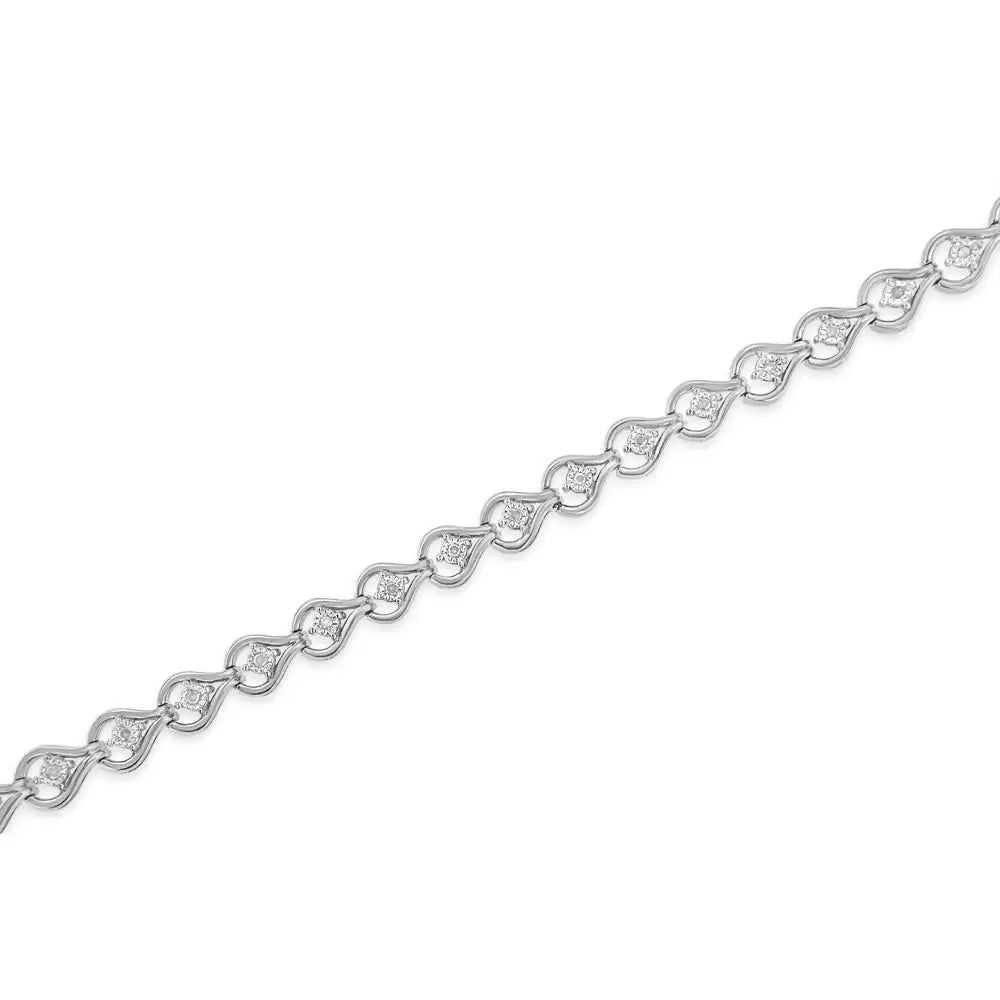 .925 Sterling Silver 1/4 Cttw Diamond Miracle-set Teardrop Shaped 7” Link Bracelet (i-j Color I3 Clarity) - Fine