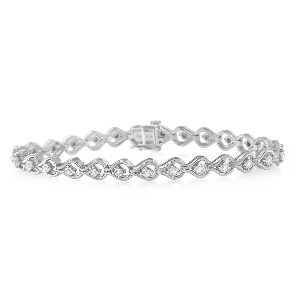 .925 Sterling Silver 1/4 Cttw Diamond Miracle-set Teardrop Shaped 7” Link Bracelet (i-j Color I3 Clarity) - Fine