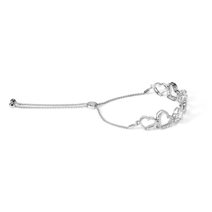 .925 Sterling Silver 1/4 Cttw Diamond Open Heart Link Adjustable Bolo Bracelet (i-j Color I2-i3 Clarity) - 4 to 10