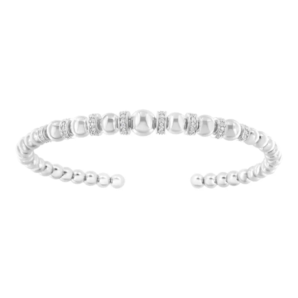 .925 Sterling Silver 1/4 Cttw Diamond Rondelle Graduated Ball Bead Cuff Bangle Bracelet (i-j Color I2-i3 Clarity)